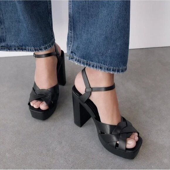 ZARA Black Leather High Heel  Crisscross Straps Platforms EU 40 - Picture 8 of 9